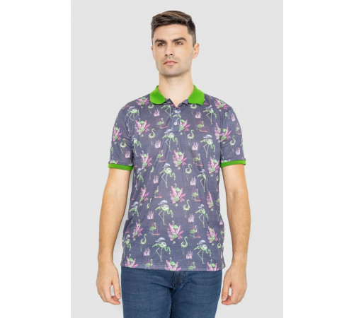 Поло чоловіче з принтом, колір сіро-зелений, 247R312