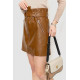 Юбка из экокожи с поясом, цвет коричневый, 186R6612.