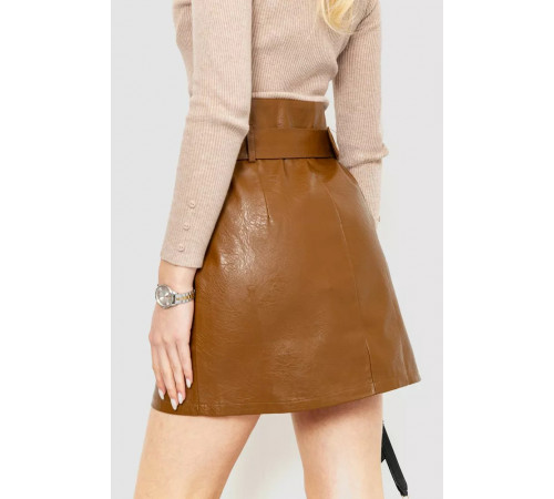 Юбка из экокожи с поясом, цвет коричневый, 186R6612.