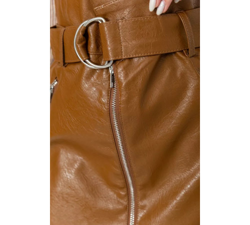 Юбка из экокожи с поясом, цвет коричневый, 186R6612.