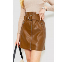 Юбка из экокожи с поясом, цвет коричневый, 186R6612.