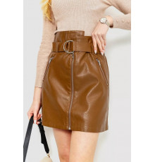 Юбка из экокожи с поясом, цвет коричневый, 186R6612.