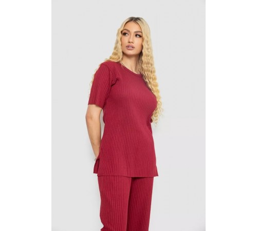 Костюм женский в рубчик повседневный, цвет бордовый, 238R57416. Костюм женский в рубчик повседневный, цвет бордовый, 238R57416.