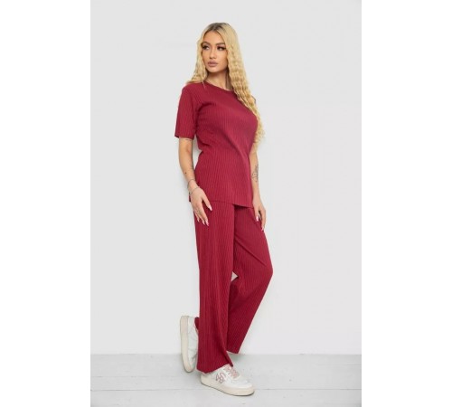 Костюм женский в рубчик повседневный, цвет бордовый, 238R57416. Костюм женский в рубчик повседневный, цвет бордовый, 238R57416.