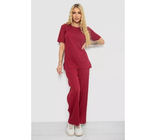 Костюм женский в рубчик повседневный, цвет бордовый, 238R57416. Костюм женский в рубчик повседневный, цвет бордовый, 238R57416.