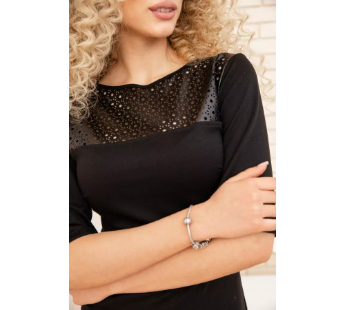 Жіноча пряма сукня з короткими рукавами, колір Чорний, 167R16-3