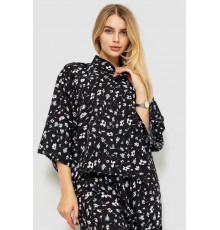 Блуза класична з квітковим принтом, колір чорний, 102R332-1