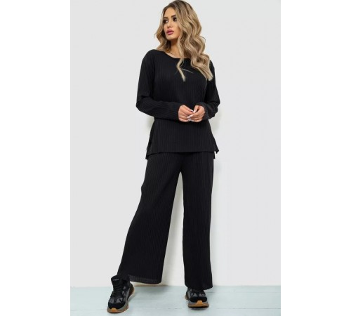 Костюм женский в рубчик повседневный, цвет черный, 238R57415. Костюм женский в рубчик повседневный, цвет черный, 238R57415.