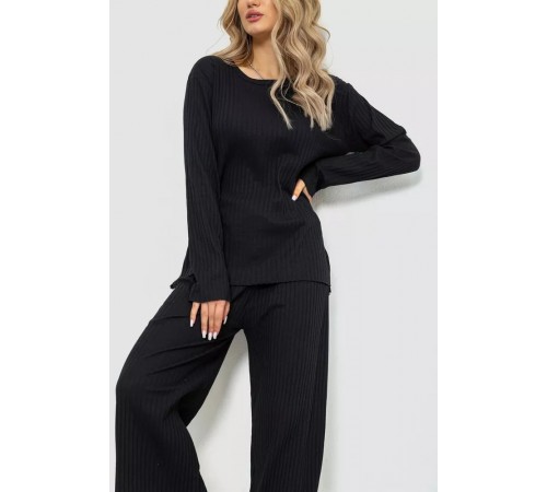 Костюм женский в рубчик повседневный, цвет черный, 238R57415. Костюм женский в рубчик повседневный, цвет черный, 238R57415.