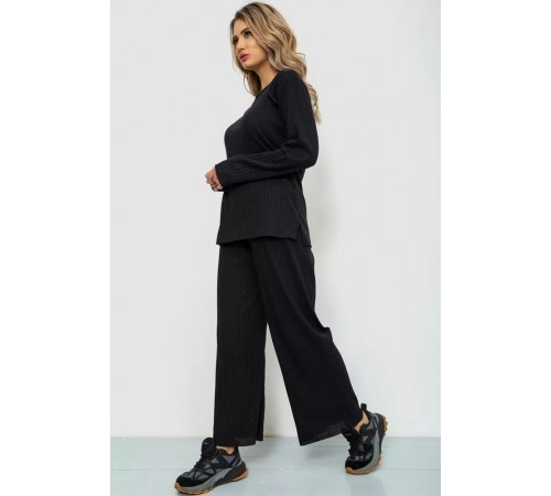 Костюм женский в рубчик повседневный, цвет черный, 238R57415. Костюм женский в рубчик повседневный, цвет черный, 238R57415.