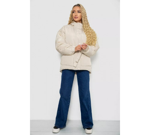 Куртка жіноча демісезонна з поясом, колір світло-бежевий, 207R2023