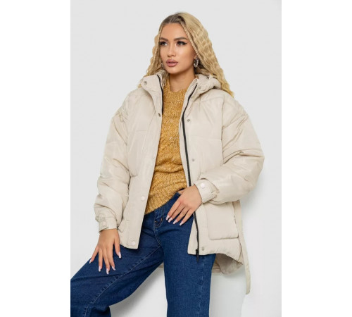 Куртка жіноча демісезонна з поясом, колір світло-бежевий, 207R2023