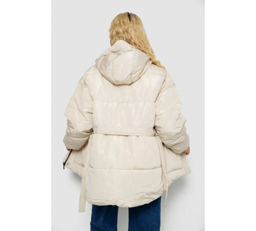 Куртка жіноча демісезонна з поясом, колір світло-бежевий, 207R2023