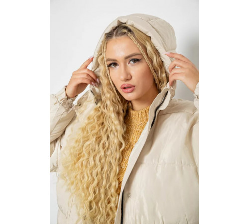 Куртка жіноча демісезонна з поясом, колір світло-бежевий, 207R2023