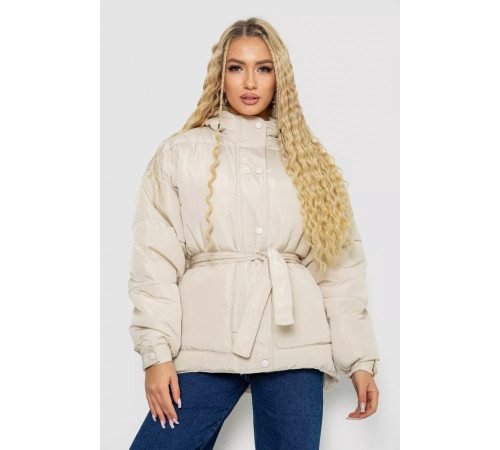 Куртка жіноча демісезонна з поясом, колір світло-бежевий, 207R2023