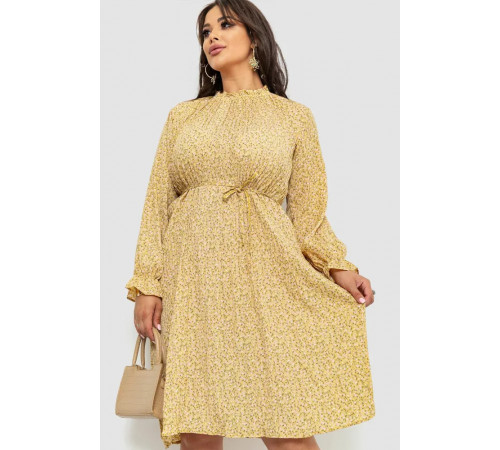 Платье свободного кроя шифоновое, цвет горчичный, 204R701-1.