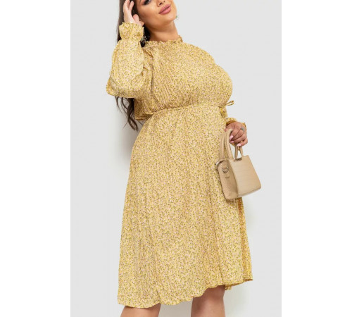 Платье свободного кроя шифоновое, цвет горчичный, 204R701-1.