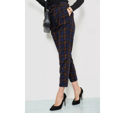 Штани жіночі в клітинку, колір синьо-коричневий, 244R157