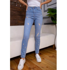 Рвані жіночі джинси скінні, блакитного кольору, 164R681