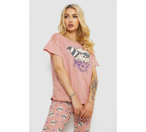 Піжама жіноча з принтом, колір персиковий, 243R15420