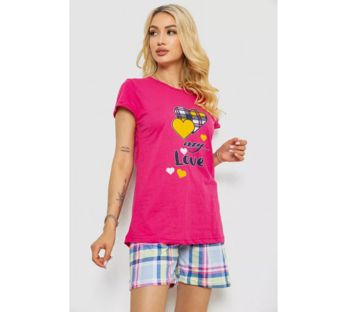 Піжама жіноча з принтом, колір малиновий, 243R3250