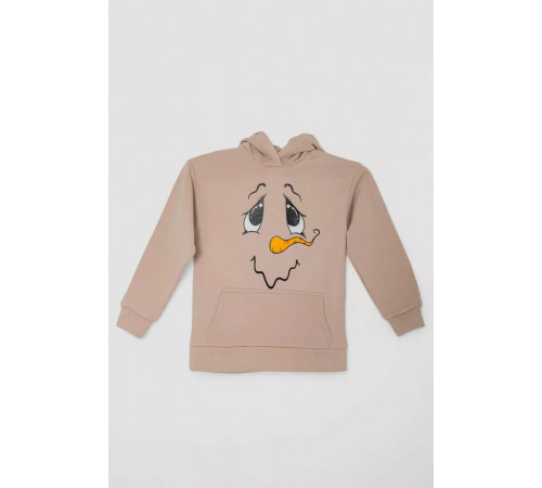 Худі дитячий на флісі з принтом Сніговик, колір бежевий, 102R1517