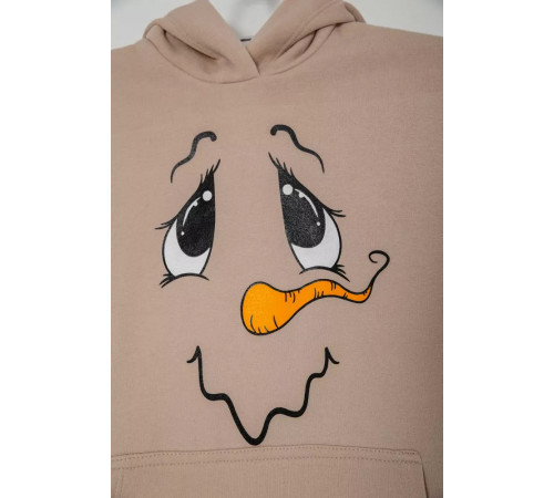 Худі дитячий на флісі з принтом Сніговик, колір бежевий, 102R1517