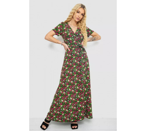 Сарафан із квітковим принтом на запах, колір чорно-червоний, 241R177