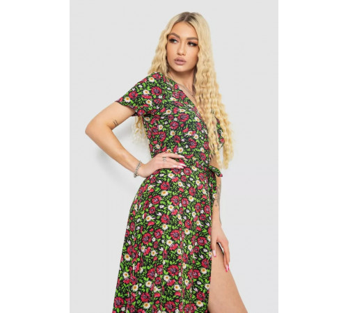 Сарафан із квітковим принтом на запах, колір чорно-червоний, 241R177