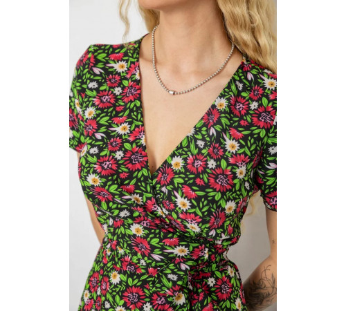 Сарафан із квітковим принтом на запах, колір чорно-червоний, 241R177