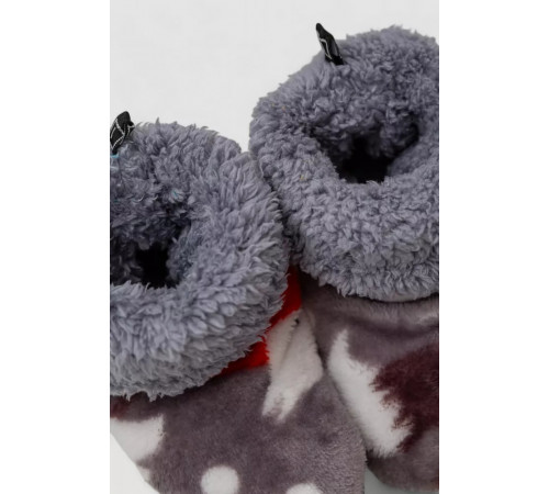 Тапочки-сапожки домашние плюшевые для детей, цвет серо-красный, 102R1003.