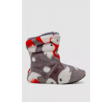 Тапочки-сапожки домашние плюшевые для детей, цвет серо-красный, 102R1003.