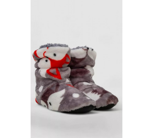 Тапочки-сапожки домашние плюшевые для детей, цвет серо-красный, 102R1003.