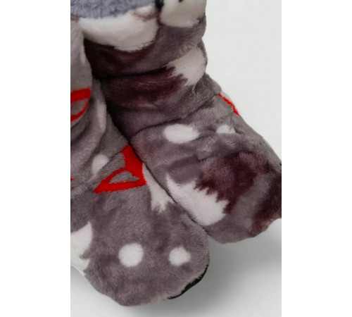 Тапочки-сапожки домашние плюшевые для детей, цвет серо-красный, 102R1003.