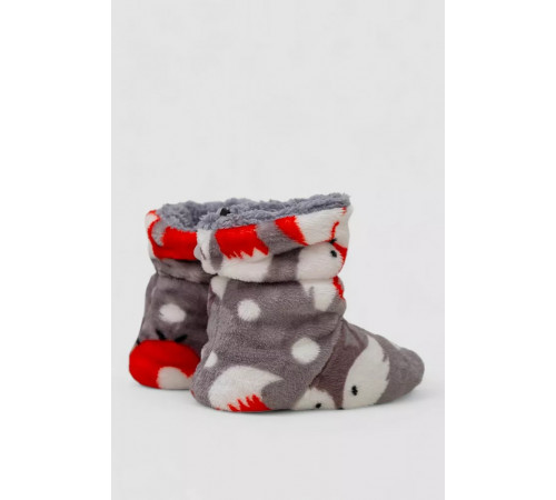 Тапочки-сапожки домашние плюшевые для детей, цвет серо-красный, 102R1003.