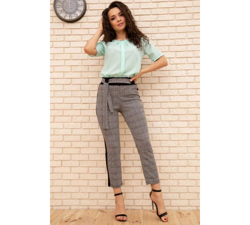 Укороченные женские брюки, в клетку с лампасами, цвет Серый, 172R9314-3