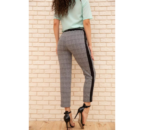 Укороченные женские брюки, в клетку с лампасами, цвет Серый, 172R9314-3