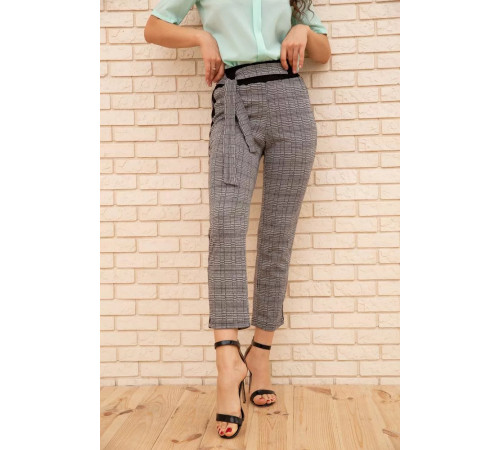 Укороченные женские брюки, в клетку с лампасами, цвет Серый, 172R9314-3