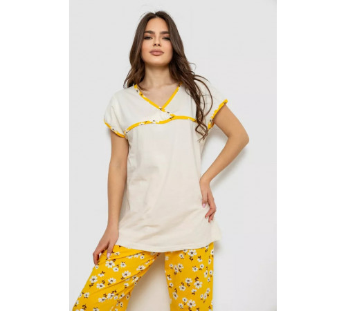 Женская пижама с принтом, цвет молочный, 243R1600-002.