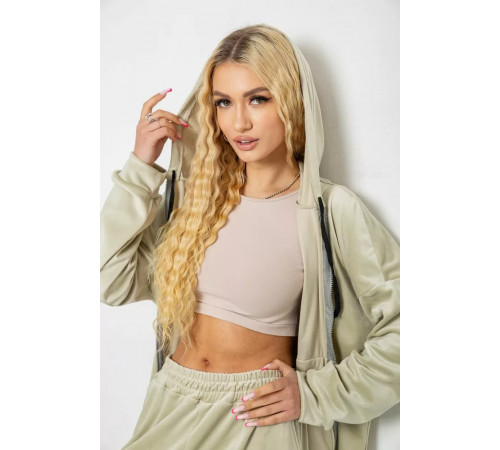 Спортивный костюм женский велюровый, цвет светло-оливковый, 238R107-2.
