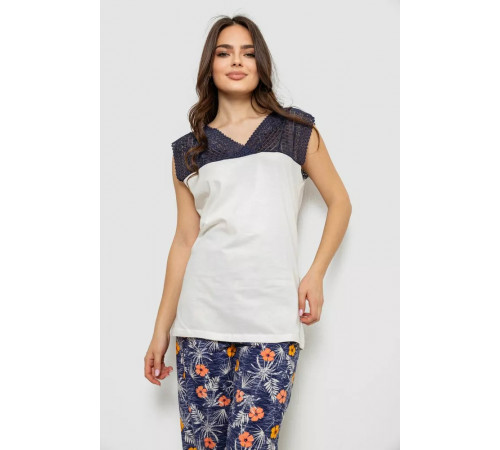 Піжама жіноча з принтом, колір молочний, 243R903061