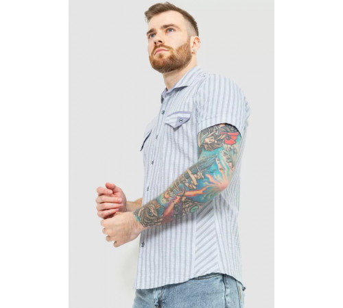 Сорочка чоловіча в смужку, колір сіро-блакитний, 186R0618