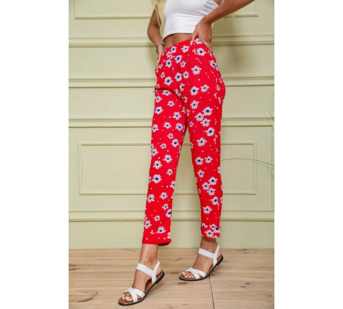 Жіночі бриджі на резинці, червоного кольору в принт, 172R66