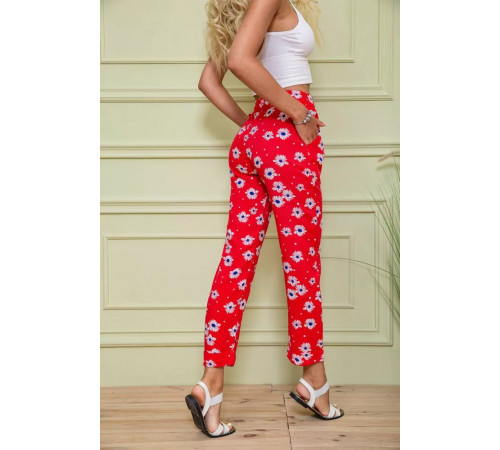 Жіночі бриджі на резинці, червоного кольору в принт, 172R66