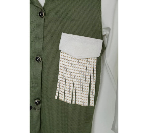 Кардиган в комплекті з лонгслів для дівчаток, колір хакі, 247R0565