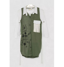 Кардиган в комплекті з лонгслів для дівчаток, колір хакі, 247R0565