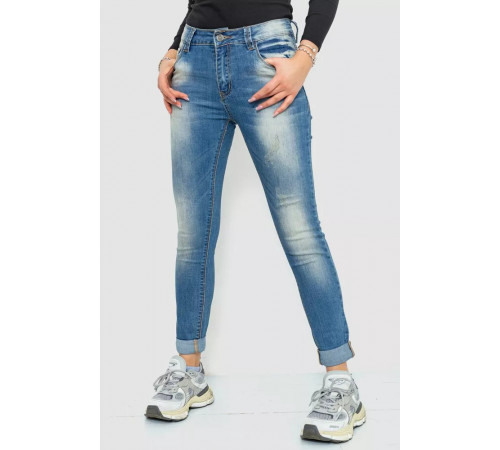 Джинси жіночі з потертостями, колір синій, 244RS06