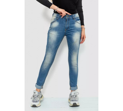 Джинси жіночі з потертостями, колір синій, 244RS06