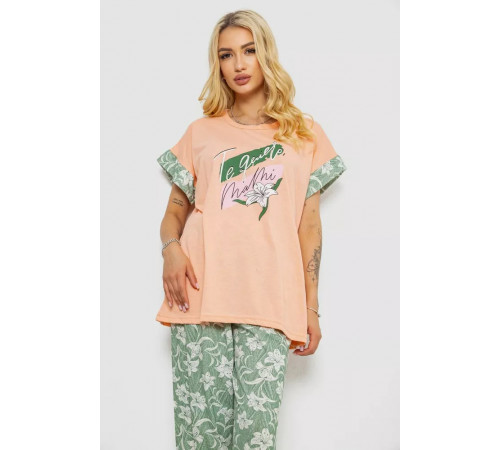 Піжама жіноча з принтом, колір персиковий, 243R8485-1
