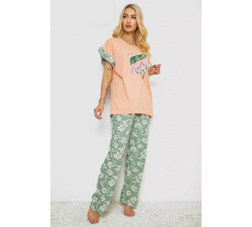 Піжама жіноча з принтом, колір персиковий, 243R8485-1